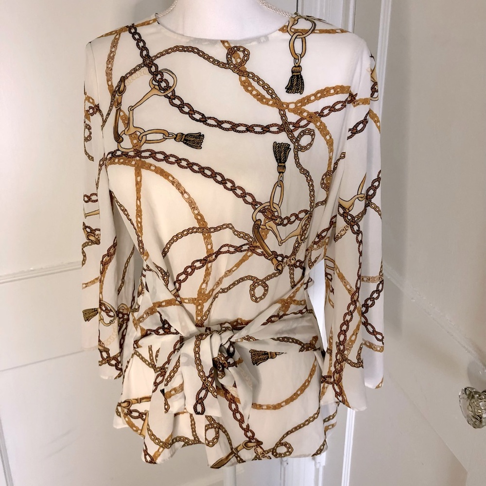 Worthington Chain Print Long Sleeve Blouse
